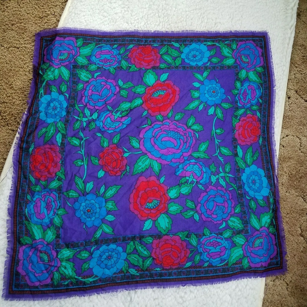 Vintage Vibrant Floral Square Scarf